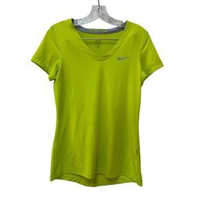 Nike pro women’s medium neon lime green sporty activewear t-shirt v-neck
